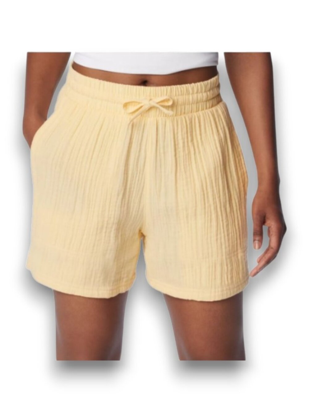Columbia Sunkissed Yellow Cotton Drawstring Shorts NWT - Size L - Picture 2 of 9